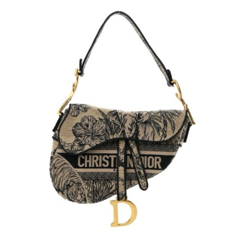 Christian Dior Canvas Embroidered Toile de Jouy Voyage Saddle Bag Beige multi